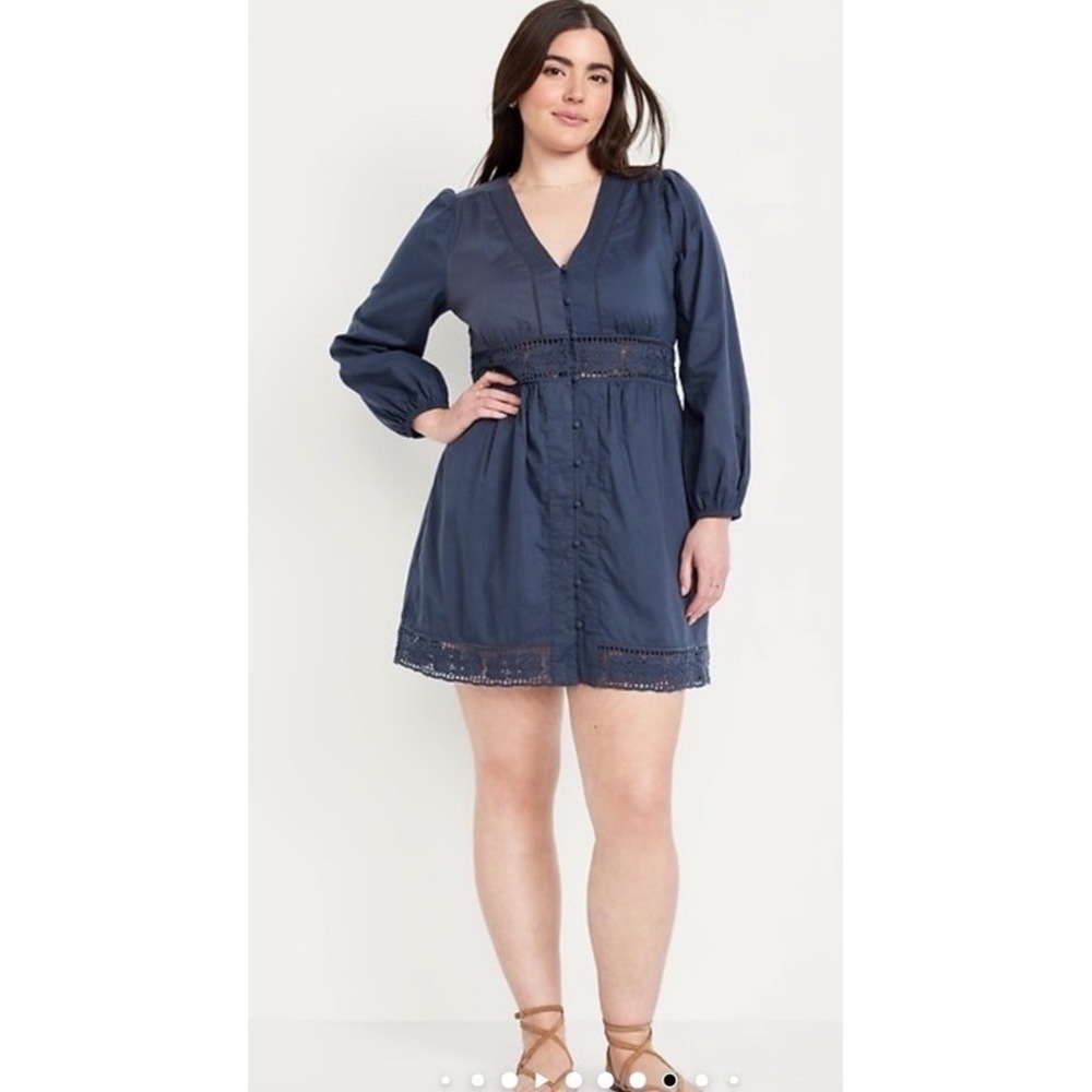 Old Navy Blue Waist-Defined Cutwork Coastal Party Dress Large Tall